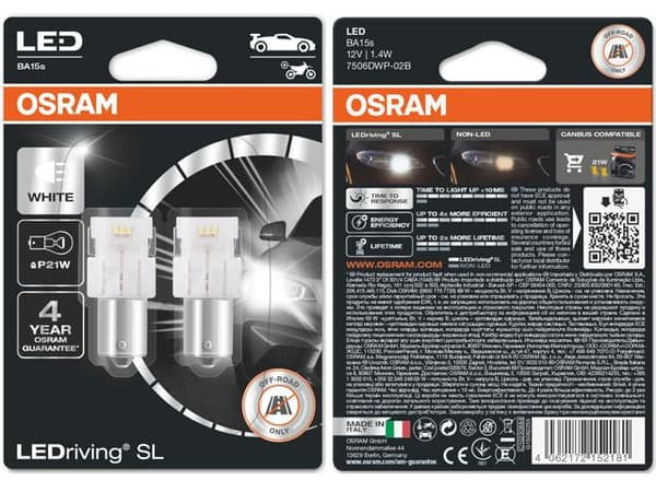 Osram 6000k p21w ba15s 1156 led lampor 12v