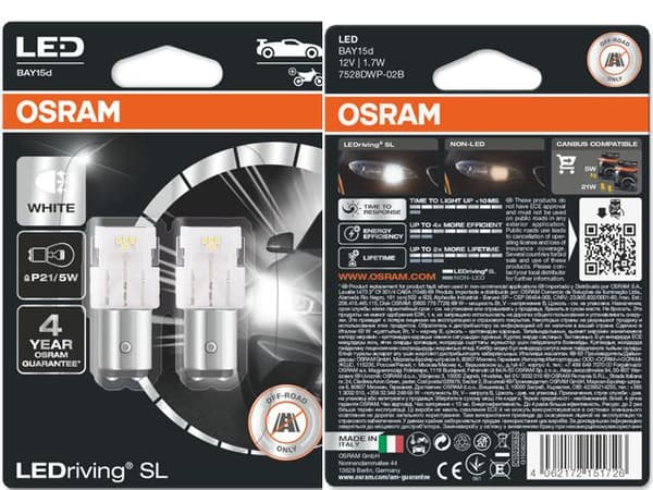 Osram 6000k p21/5w bay15d 1157 led lampor 12v
