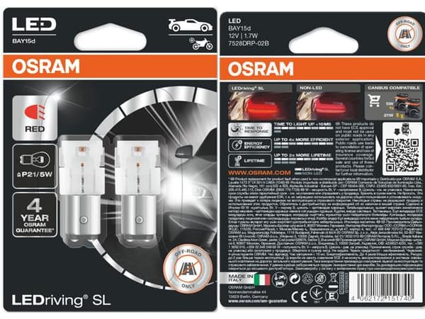 Osram röd p21/5w bay15d 1157 led lampor 12v premium led