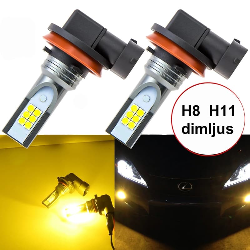 Dimljus H8 H11 Led lampor Gul 700 lumen 12-16v DC