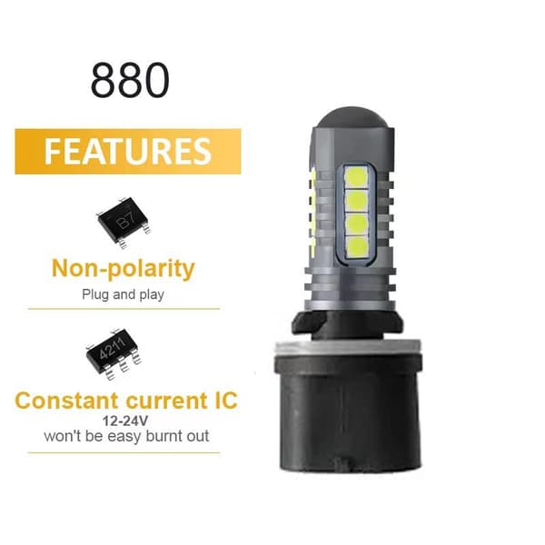 880 H27 Dimljus 500 lumen led 6000K m. 18st 3030smd chip 2-pack