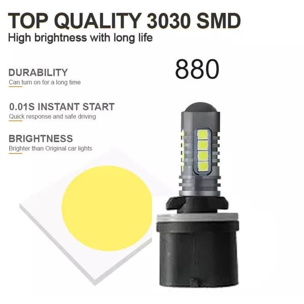 880 H27 Dimljus 500 lumen led 6000K m. 18st 3030smd chip 2-pack