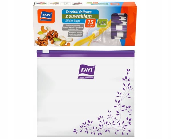 Uudelleenkäytettävät muovipussit vetoketjulla 1,5 l 15 kpl