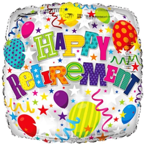 Simon Elvin 18in Happy Retirement Square Foil Balloon Multicoloured 18in