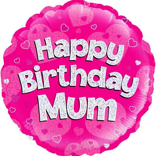 Oaktree 18 Inch Circle Happy Birthday Mum Foil Balloon Pink/Silver 18in