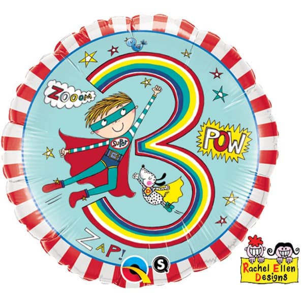 Qualatex 18 tommer stribet Super Hero Design Age 3 cirkulær folieballon