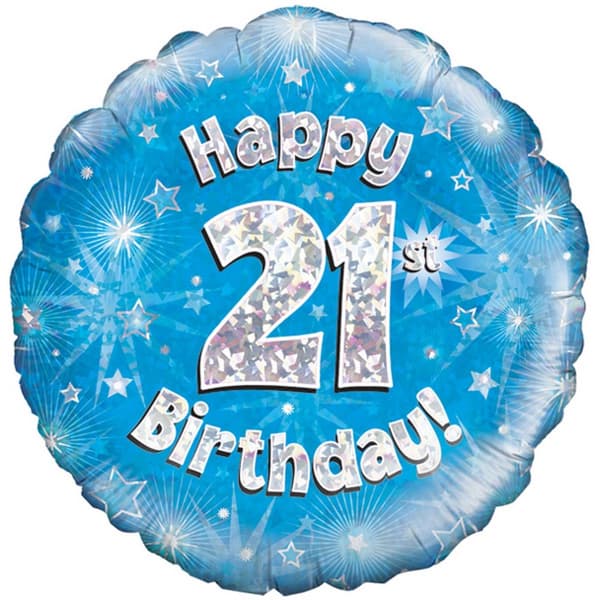 Oaktree 18 tommer Happy 21st Birthday blå holografisk ballon