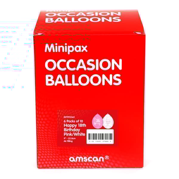 Amscan Minipax Happy 18-års fødselsdag Balloner Box (6 pakker) Pink and White 22.8cm