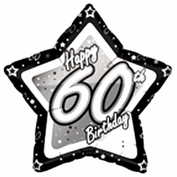 Creative Party Happy 60th Birthday Black/Silver Star Balloon Black/Silver 18in