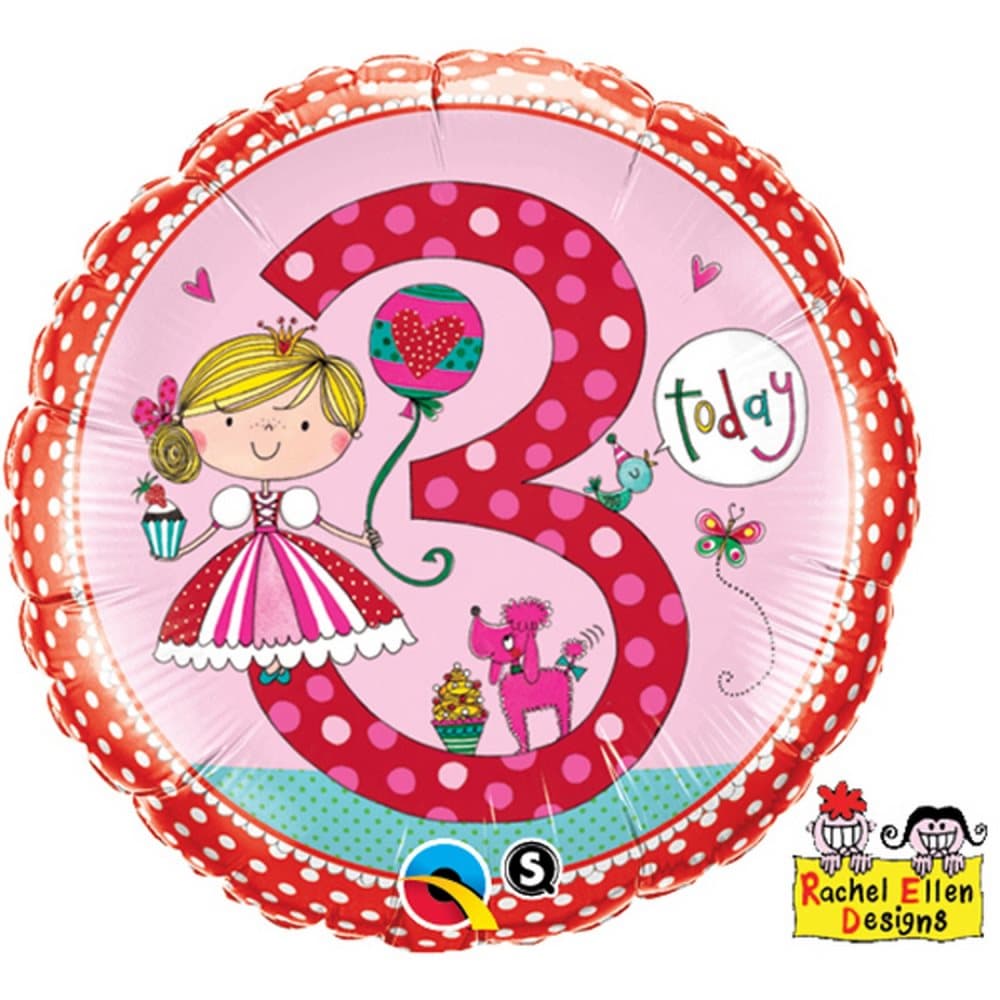 Qualatex 18 tum Polka Dot Princess Design Age 3 cirkulär folieballong