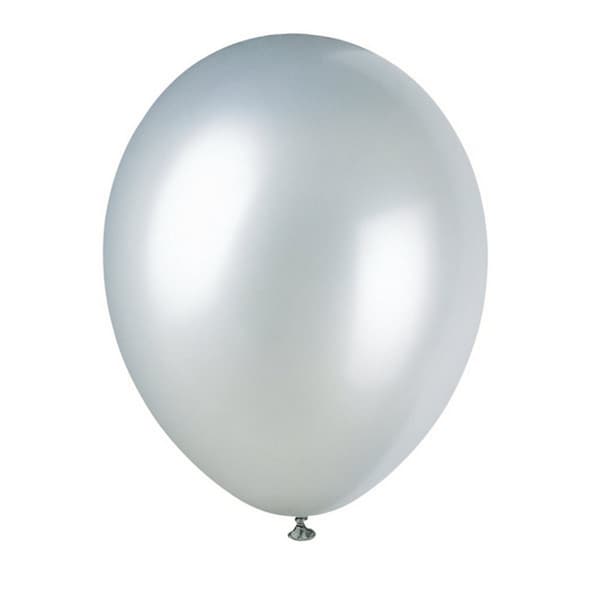 Unique Party 12 Inch Pearlised Latex Balloons (Pack Of 8) Shimmer Silver 12in