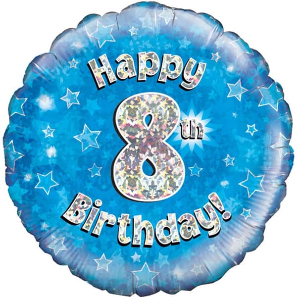 Oaktree 18 tommer Happy 8th Birthday blå holografisk ballon Blue/Silver One Size