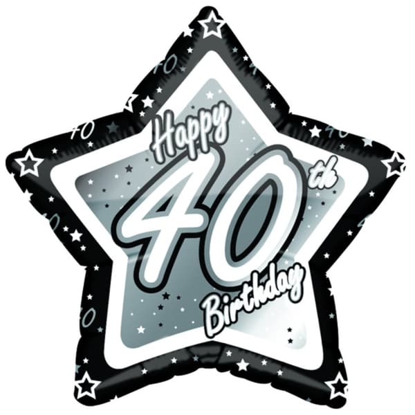 Creative Party Happy 40th Birthday Black/Silver Star Balloon Black/Silver 18in
