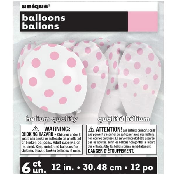 Unique Party Dejlige lyserøde prikker latexballoner (pakke med 6)