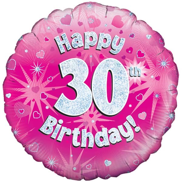 Oaktree 18 Inch Happy 30th Birthday Pink Holographic Balloon Pink/Silver One Size