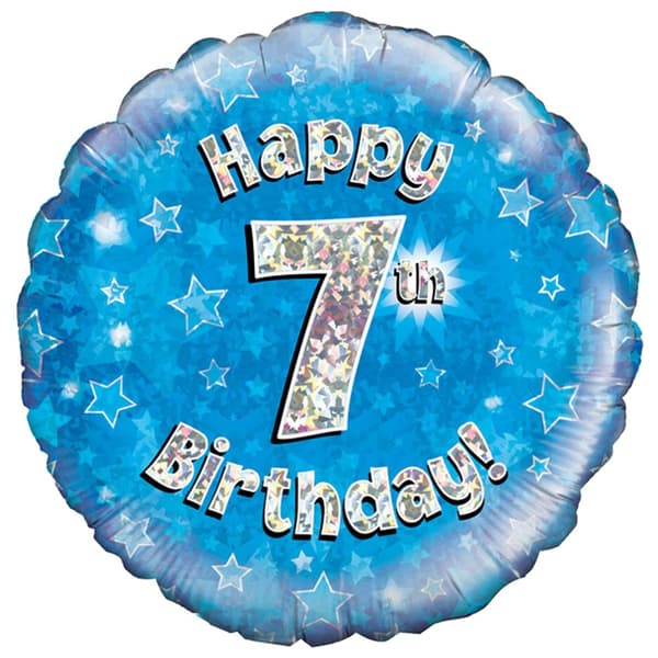 Oaktree 18 Inch Happy 7th Birthday Blue Holographic Balloon Blue/Silver One Size