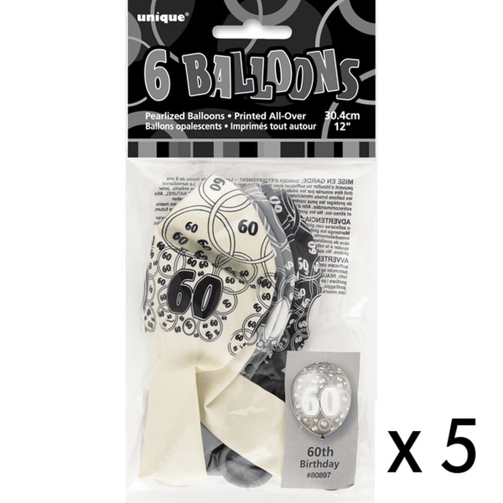 Unique Party 12 Inch 60th Assorted Latex Balloons (Pack Of 5)