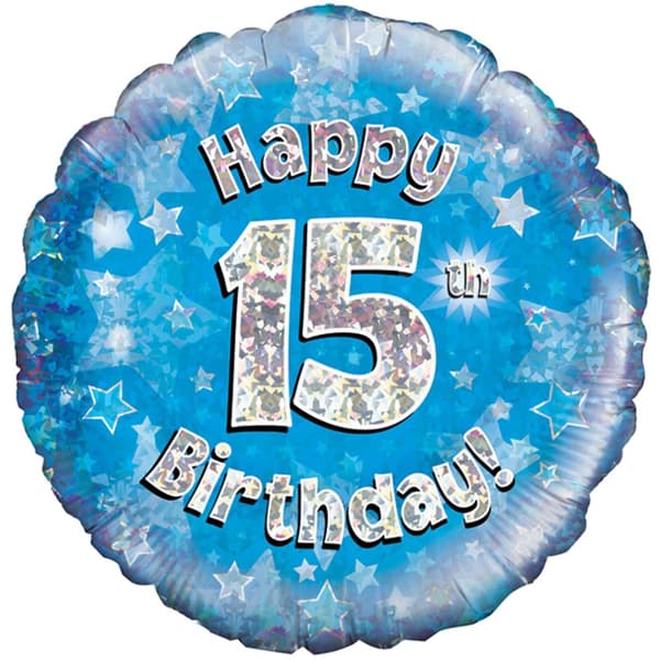 Oaktree 18 tommer Happy 15th Birthday blå holografisk ballon Blue/Silver One Size