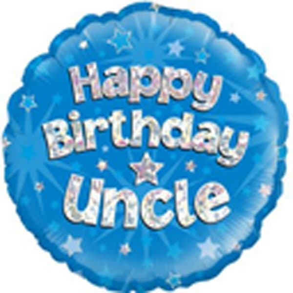 Oaktree 18 Inch Holographic Foil Happy Birthday Uncle Balloon Blue 18 Inches