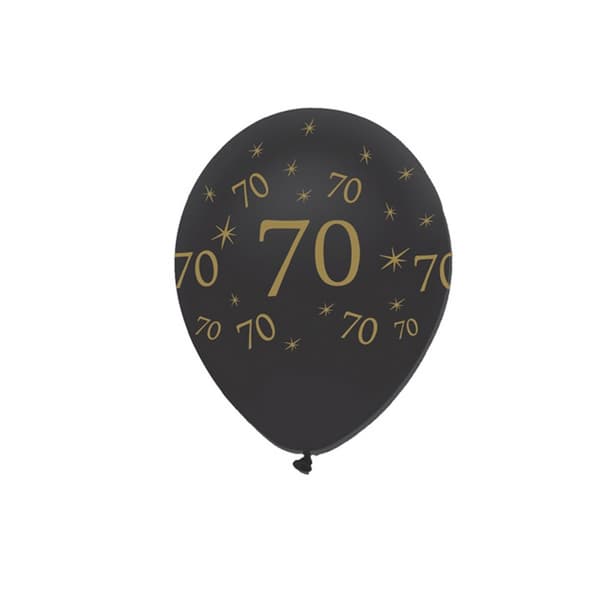 Creative Party Black All Round Print Latex Balloons (Pack of 6)