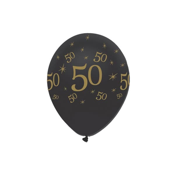 Creative Party Black All Round Print Latex Balloons (Pack of 6)