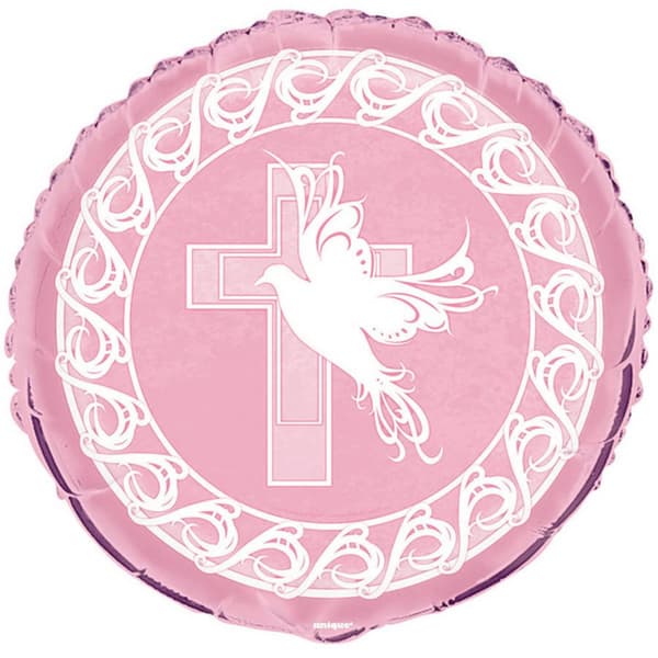 Unique Party Dove Cross Communion Foil Balloon Pink/White One Size