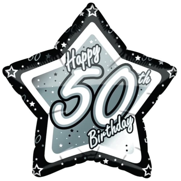 Creative Party Grattis på 50:e födelsedagen svart/silver stjärna ballong