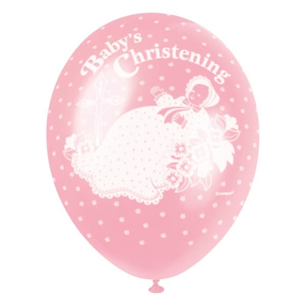 Unique Party Babys Christening Latex Balloons (Pack Of 5) Pink/White One Pack