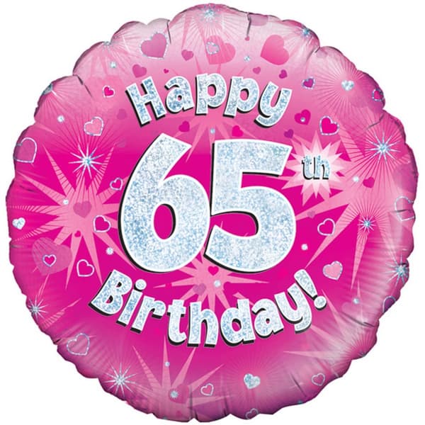 Oaktree 18 Inch Happy 65th Birthday Pink Holographic Balloon Pink/Silver One Size
