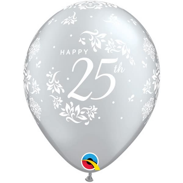 Qualatex 25-års jubilæum Damask latexballoner (pakke med 6) Silver One Size
