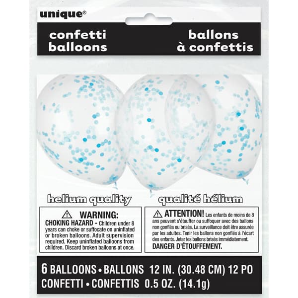 Unique Party 12-tums ballonger och konfetti (6 st)