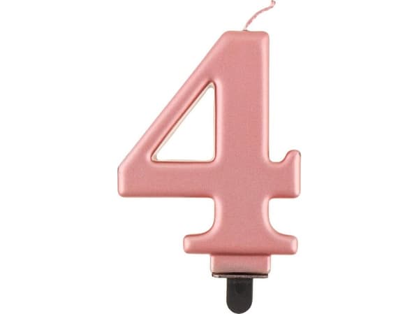B&C lys, nummer 4, metallisk rosa og gull, 8 cm