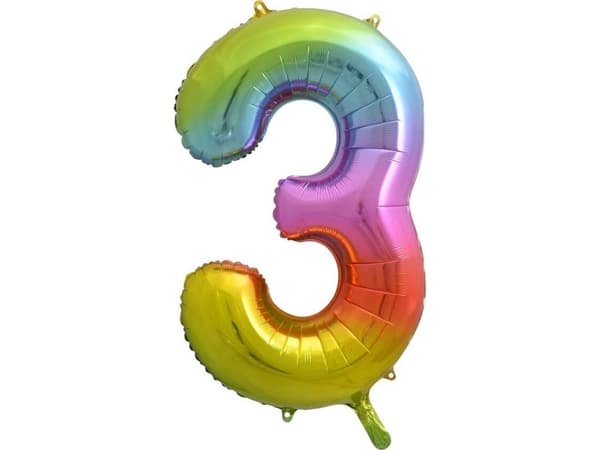 GoDan Folie ballong siffer 3 regnbue - 85 cm - 1 universal