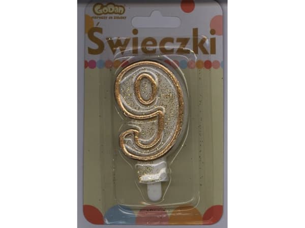 GoDan Nummerlys med gullkant og glitter - 9 - 1 stk universal
