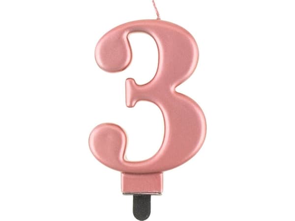 GoDan Bursdagslys "3" rosa og gull 8cm