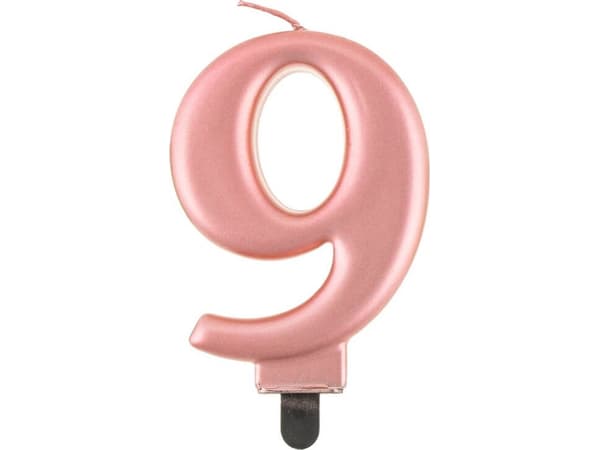 GoDan Bursdagslys "9", rosa og gull, 8 cm