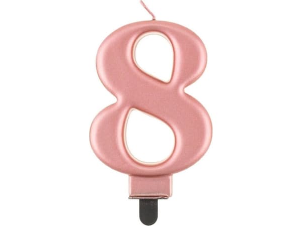 GoDan Bursdagslys "8", rosa og gull, 8 cm