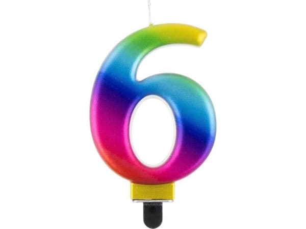 GoDan Bursdagslys "6" flerfarget 8cm
