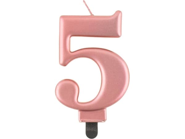 GoDan Bursdagslys "5", rosa og gull, 8 cm