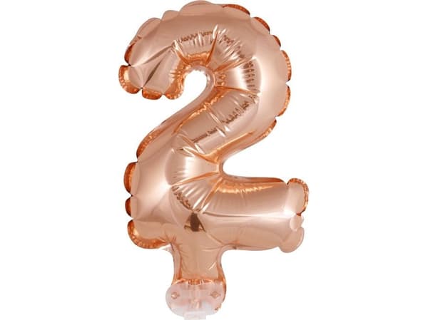 GoDan 13cm folieballong på pinne "2", rosa og gull