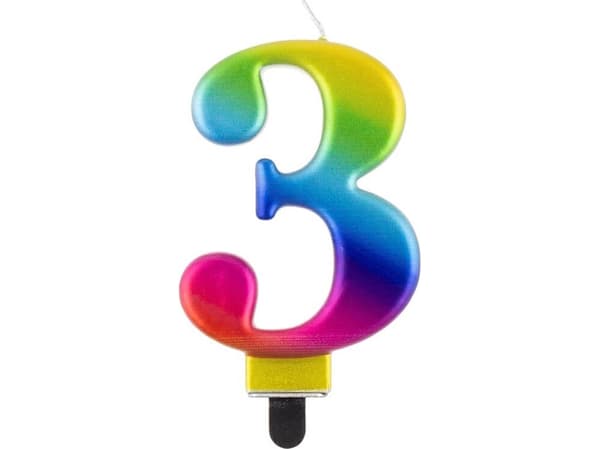 GoDan Bursdagslys "3" flerfarget 8cm