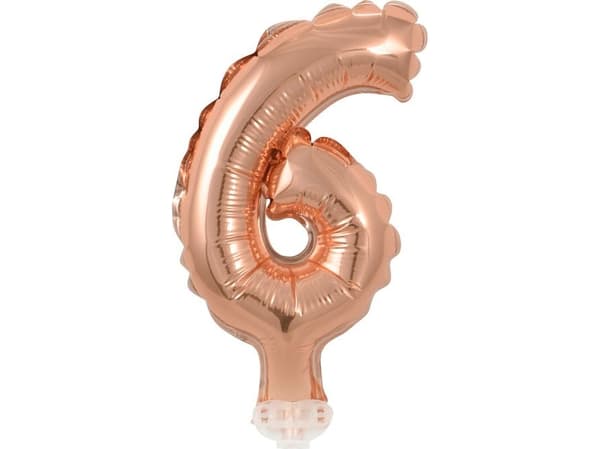 GoDan 13cm folieballong på pinne "6", rosa og gull