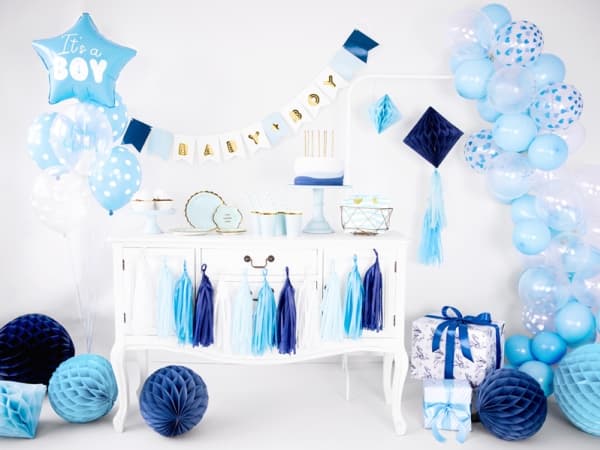 PartyDeco FB22P-001J-KARTON, Blå, Vit, Star, Folie, Temafest, 48 cm, 50 styck