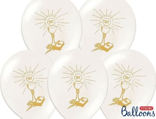 Party Deco First Communion balloons, First Holy Communion, white with gold print, 27 cm, 6 pcs universal