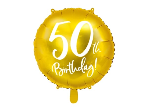 PartyDeco FB24M-50-019-KARTON, Kulta, Valkoinen, Pyöreä, Kalvo, Syntymäpäivä, Englanti, 45 cm