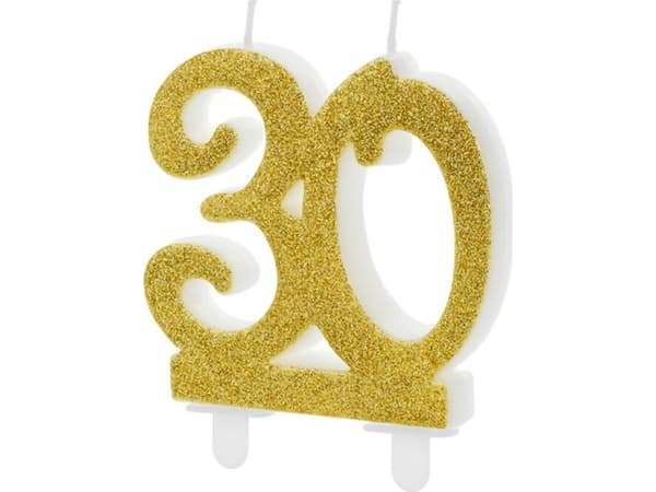 Party Deco 30 års bursdagslys med gullglitter - 1 stk universal
