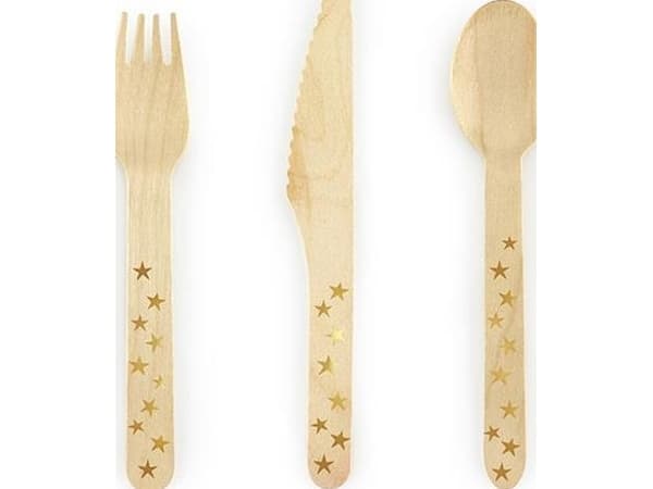 Party Deco Träbestick Stjärnor, guld, 16 cm, 18 st universal