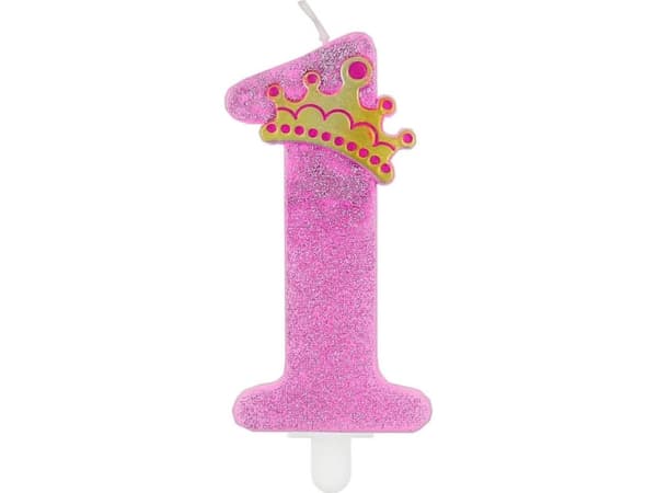 GoDan Pink glitter nummer lys med en krone - 1 - en universal