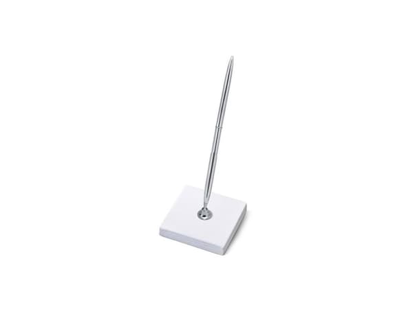 Kuglepen med holder, hvid og sølv
