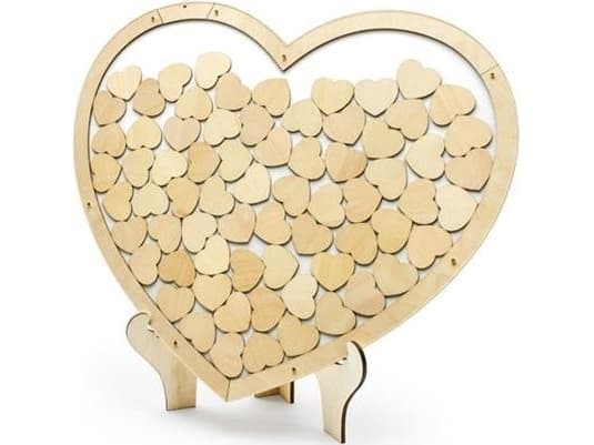 PartyDeco Gästebuch Herz aus Holz, 1 sidor, Inbunden, Trä, 375 mm, 440 mm
